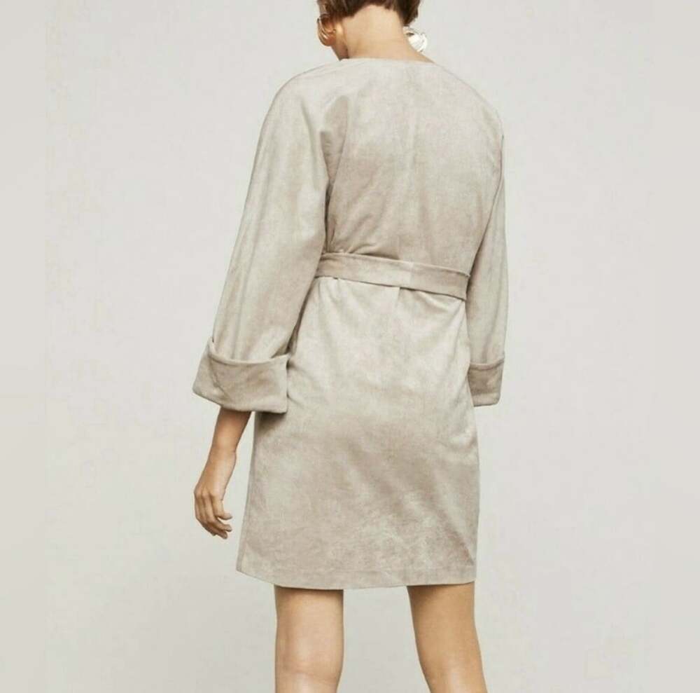 BCBGMAXAZRIA Women's Faux-Suede Mini Dress 3/4 SLEEVE V-NECK BELTED Sz XXS - Picture 3 of 8